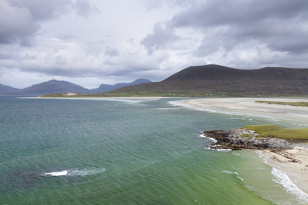 A view of Seilebost beach and Luskentryre from above Seilebost, Isle of Harris, Outer Hebrides, Scotland, United Kingdom, Europe