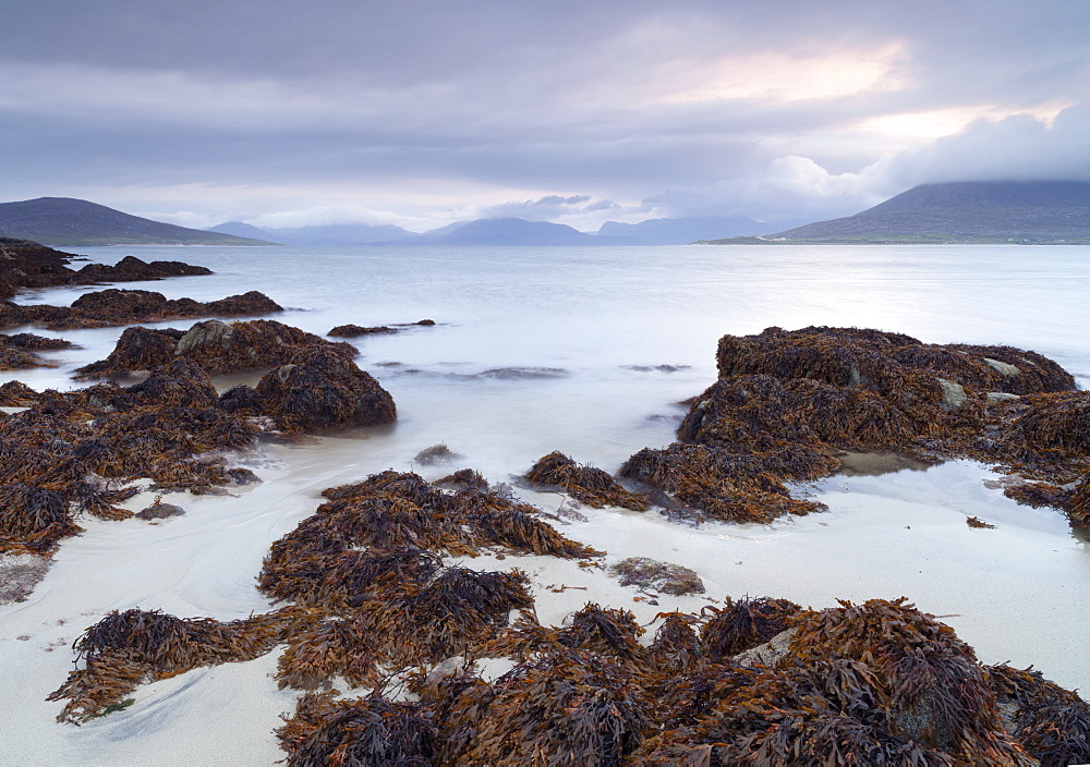 A beautiful morning looking across the Sound of Taransay from Horgabost, Isle of Harris, Outer Hebrides, Scotland, United Kingdom, Europe