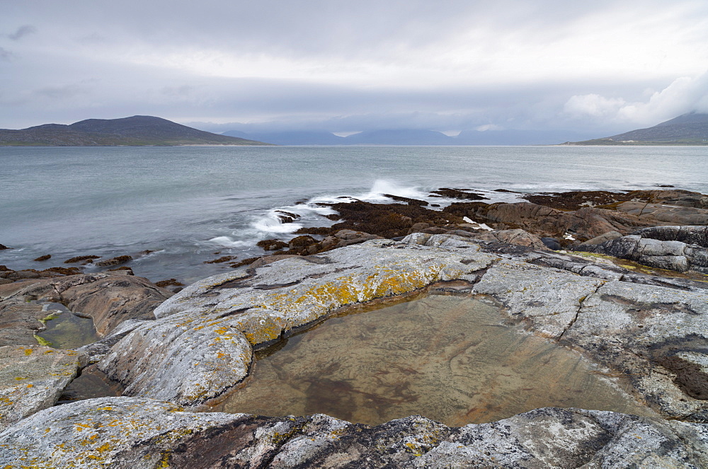 A view across the Sound of Taransay from near Horgabost, Isle of Harris, Outer Hebrides, Scotland, United Kingdom, Europe