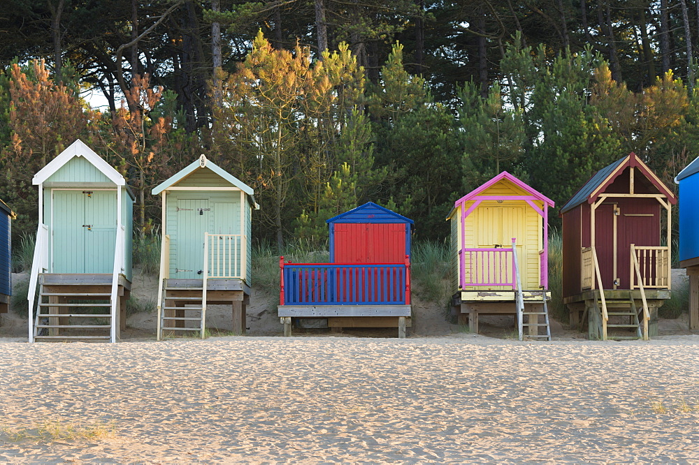 A view of Beach Huts at Wells next the Sea, Norfolk, England, United Kingdom, Europe