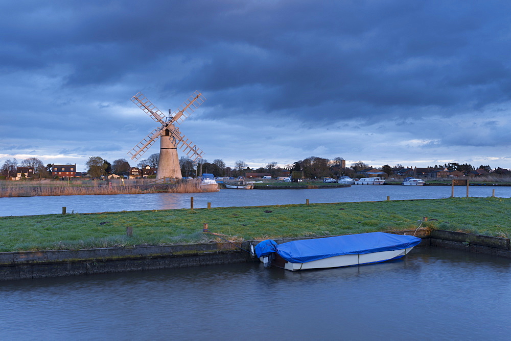 A view of Thurne Mill, Norfolk Broads, Norfolk, England, United Kingdom, Europe