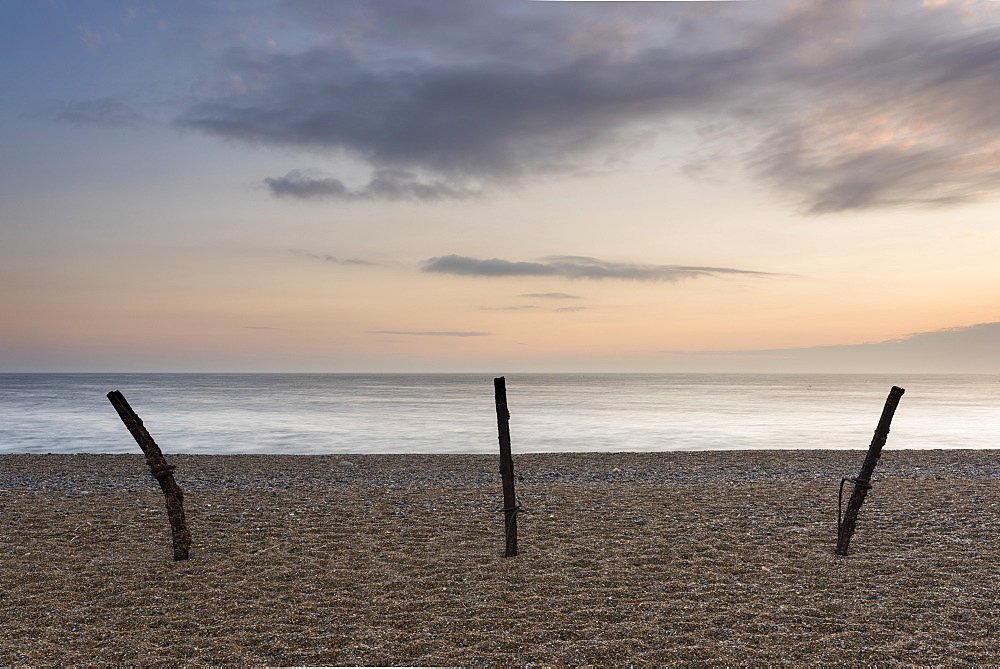 A spring dawn on the shingle beach at Salthouse, Norfolk, England, United Kingdom, Europe