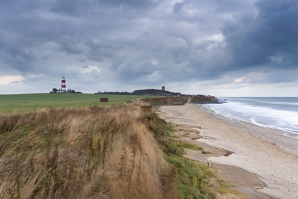 A moody sky looms over the coast at Happisburgh, Norfolk, England, United Kingdom, Europe