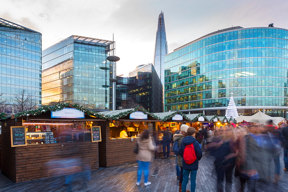 Christmas Market, The Scoop and The Shard, South Bank, London, England, United Kingdom, Europe