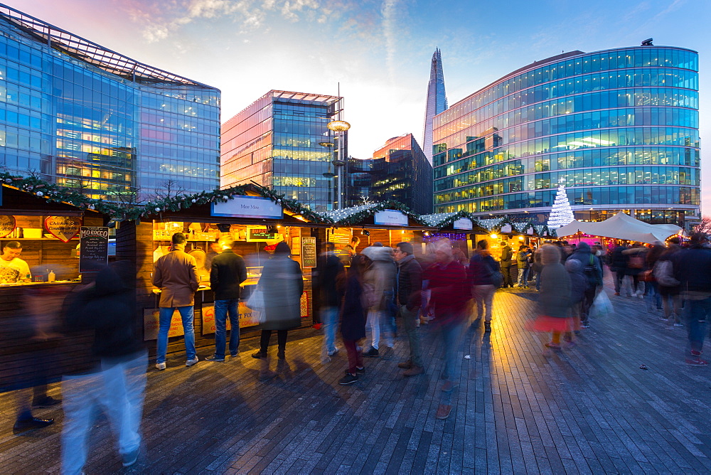 Christmas Market, The Scoop and The Shard, South Bank, London, England, United Kingdom, Europe