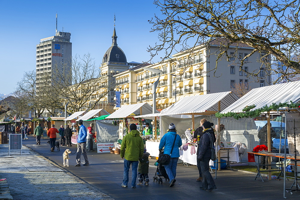 Interlaken Christmas Market, Jungfrau region, Bernese Oberland, Swiss Alps, Switzerland, Europe