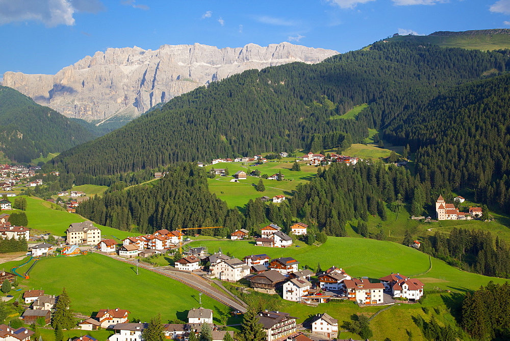 View over town, Selva Gardena, Gardena Valley, Bolzano Province, Trentino-Alto Adige/South Tyrol, Italian Dolomites, Italy, Europe