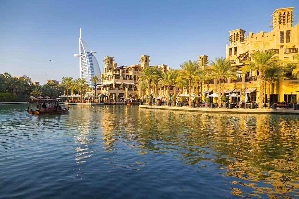 View of Burj Al Arab from Madinat Jumeirah, Dubai, United Arab Emirates, Middle East