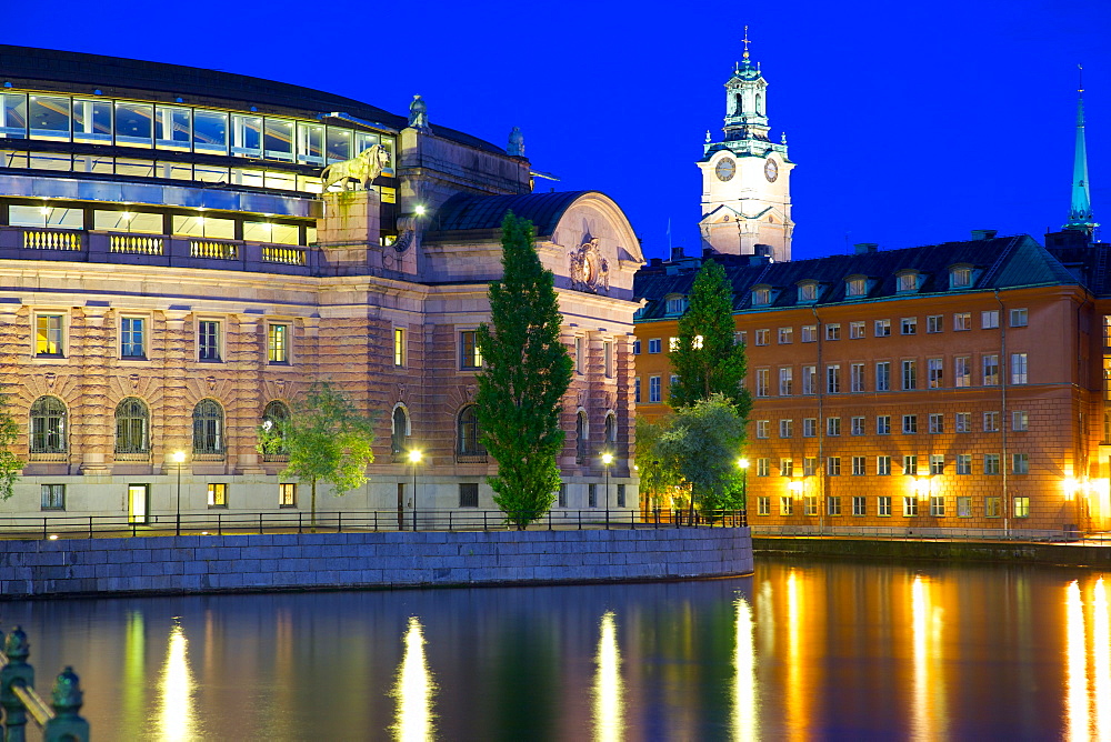 Riksdagshuset at night, Stockholm, Sweden, Scandinavia, Europe