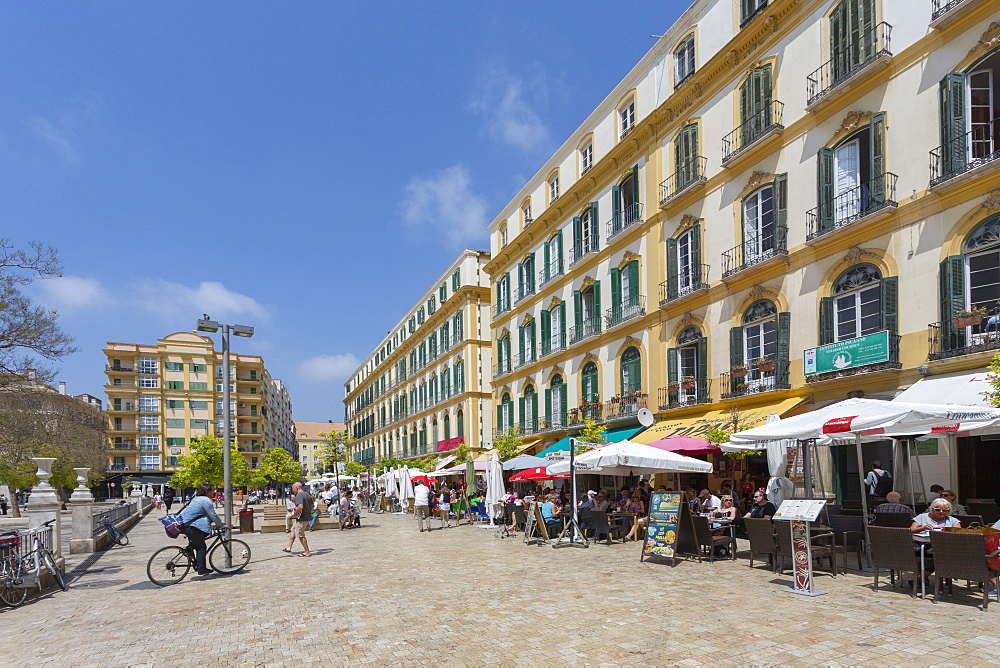 Restaurants and cafes in Plaza de la Merced, Malaga, Costa del Sol, Andalusia, Spain, Europe