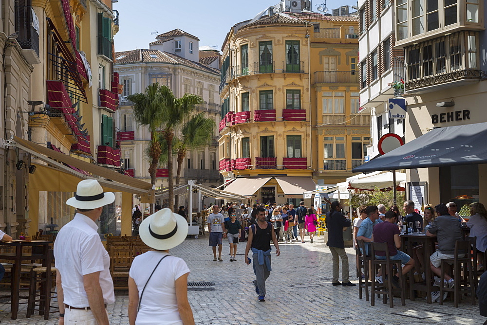 Cafes and restaurants on Plaze del Siglo, Malaga, Costa Del Sol, Andalusia, Spain, Europe