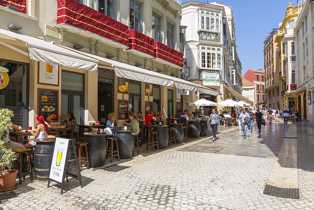 Cafes and restaurants on Calle Granada, Malaga, Costa del Sol, Andalusia, Spain, Europe