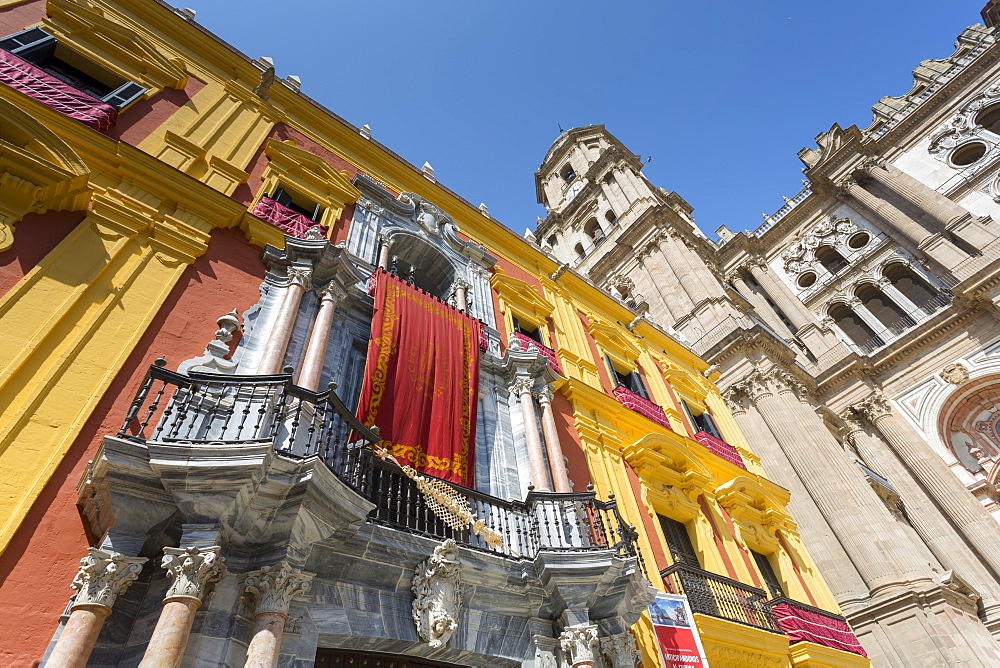 Malaga Cathedral on Plaza del Obispo, Malaga, Costa del Sol, Andalusia, Spain, Europe