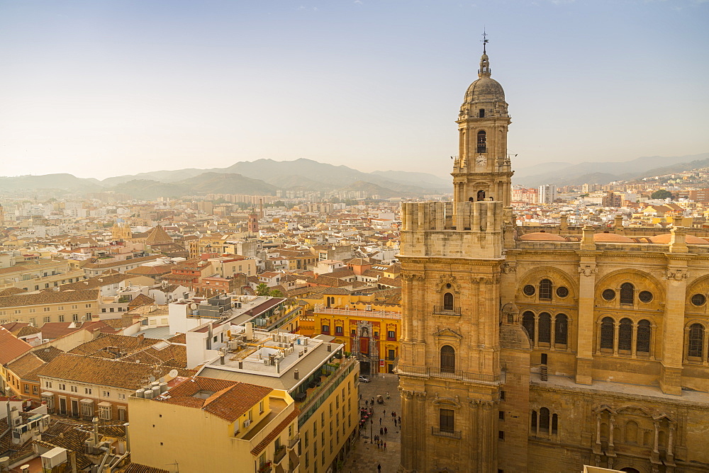 Elevated view of Malaga Cathedral, Malaga, Costa del Sol, Andalusia, Spain, Europe