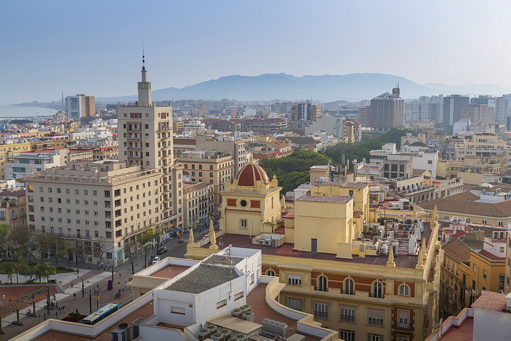 Elevated view of Alameda Principal, Malaga, Costa del Sol, Andalusia, Spain, Europe