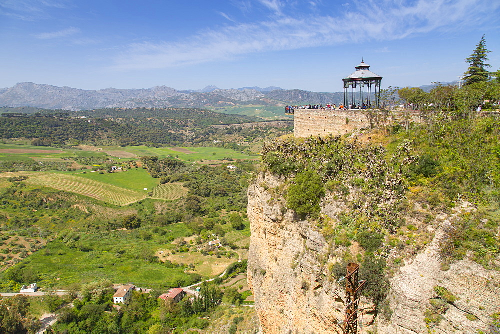 View of Andalusian countryside and Alameda Del Tajo, Ronda, Andalusia, Spain, Europe