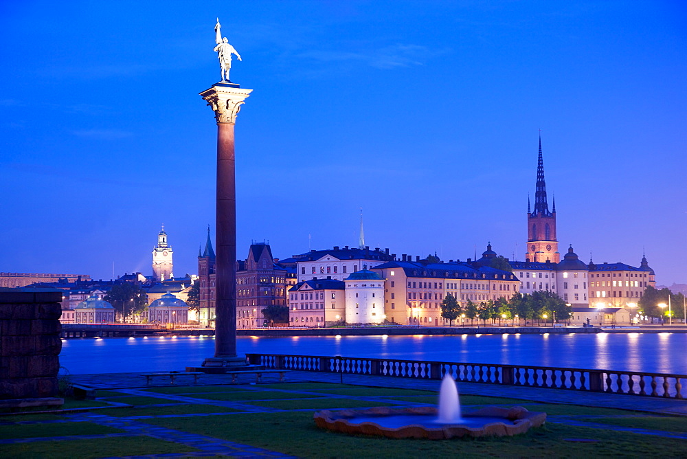 City skyline from City Hall at dusk, Kungsholmen, Stockholm, Sweden, Scandinavia, Europe