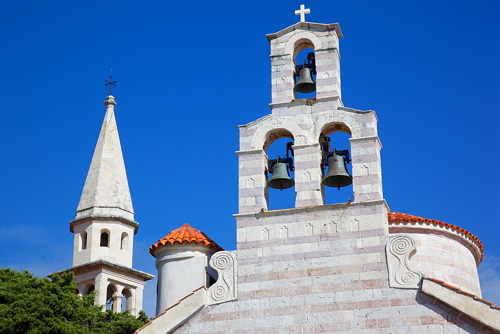 Church bell tower, Old Town, Budva, Montenegro, Europe