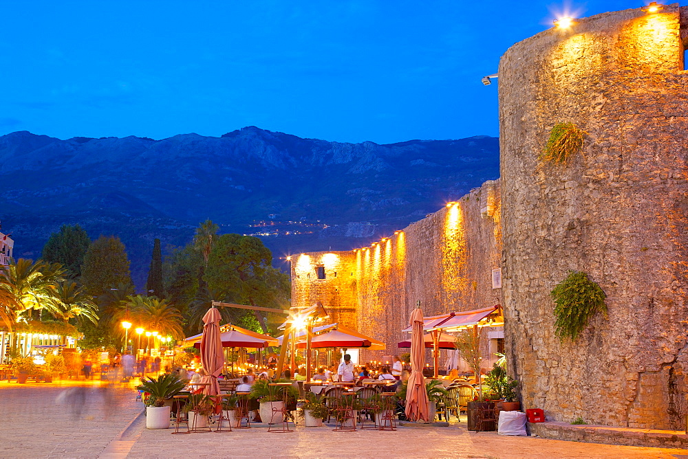 Old Town at night, Budva, Montenegro, Europe