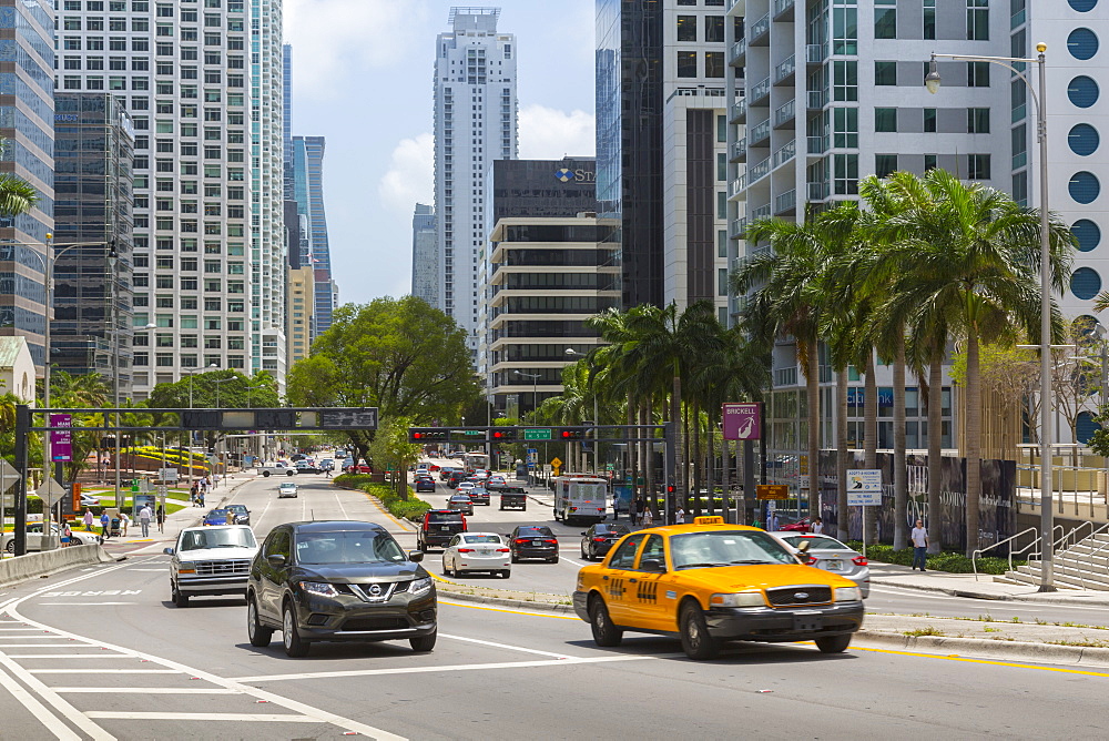 Traffic on Birckell Avenue in Downtown Miami, Miami, Florida, United States of America, North America