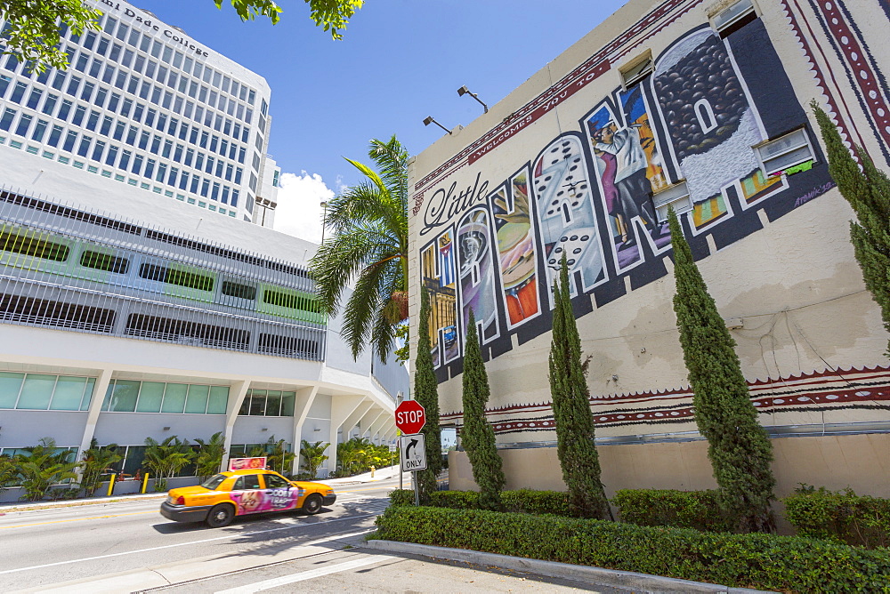 Little Havana sign depicting Cuban life on 8th Street in Little Havana, Miami, Florida, United States of America, North America