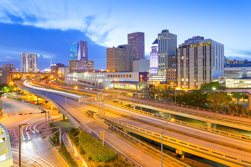 View of Downtown Miami from Metrorail Station, Miami, Florida, United States of America, North America