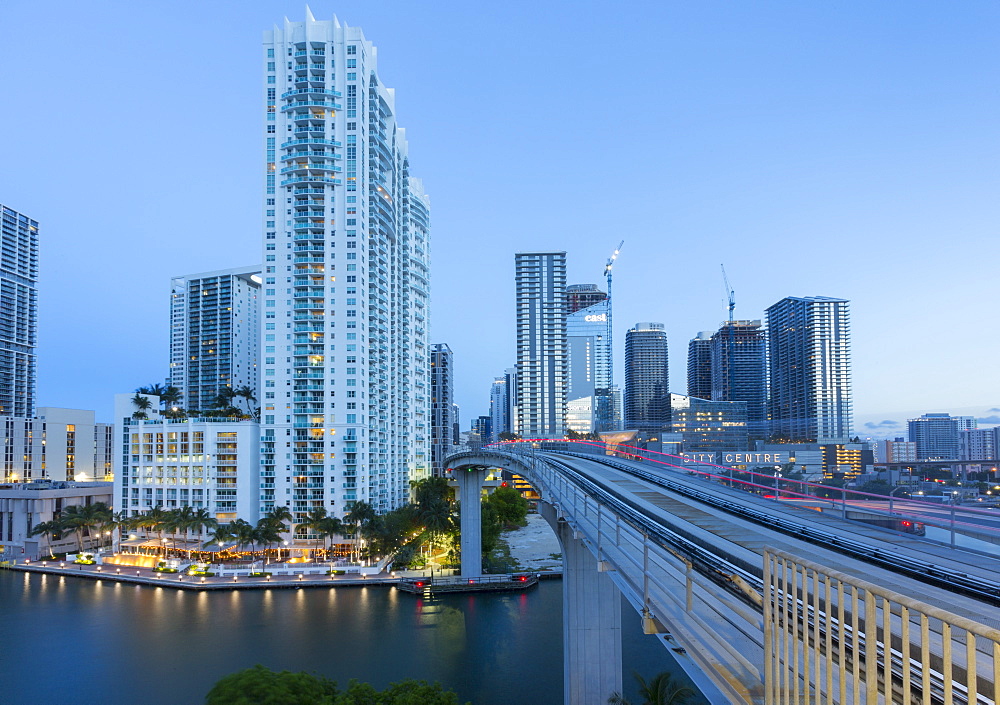 View of Downtown Miami from Metrorail Station, Miami, Florida, United States of America, North America