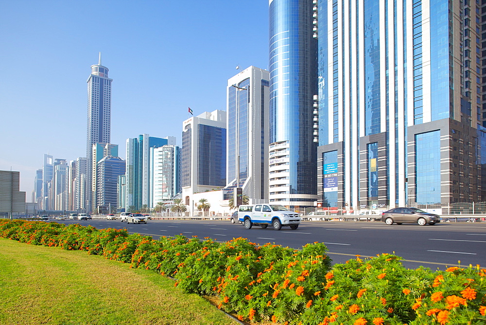 Skyscrapers on Sheikh Zayed Road, Dubai, United Arab Emirates, Middle East