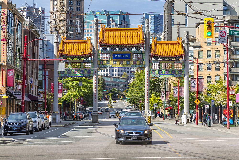 Colourful entrance to Chinatown, Vancouver, British Columbia, Canada, North America