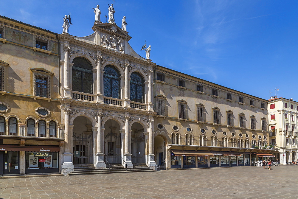 View of Church of St. Vincent in Piazza Signori from narrow street, Vicenza, Veneto, Italy, Europe