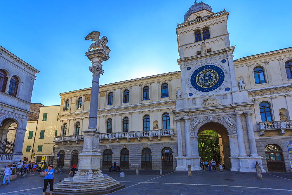 Clocktower of Ufficio Demografico e Anagrafe (Palazzo del Capitano) in Piazza dei Signori, Padua, Veneto, Italy, Europe