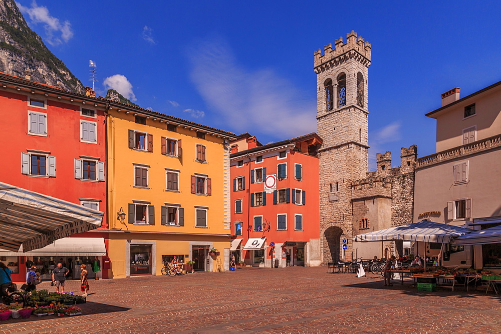 View of Porta di San Michele in Piazza Cavour, Riva del Garda, Lake Garda, Trentino, Italian Lakes, Italy, Europe