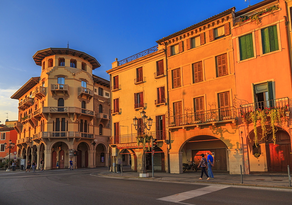 View of architecture in Prato della Valle during golden hour, Padua, Veneto, Italy, Europe