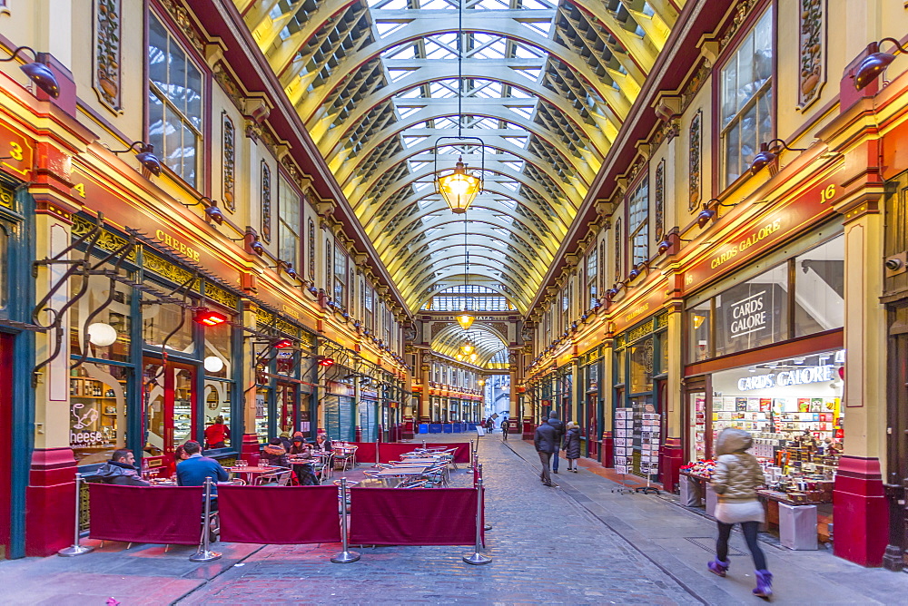 View of interior of Leadenhall Market, The City, London, England, United Kingdom, Europe