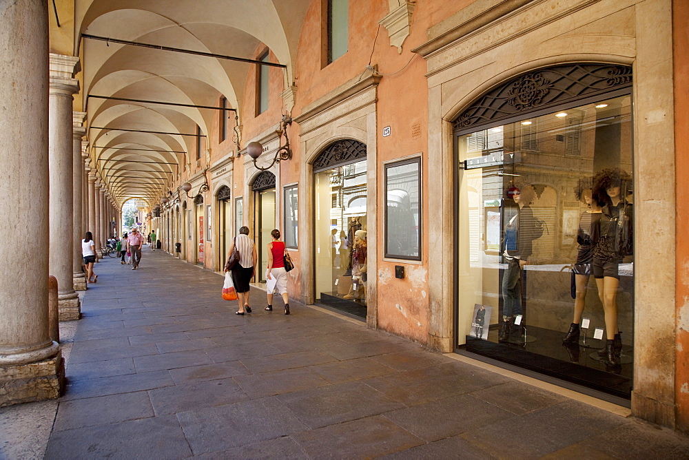 Arcade of shops, Modena, Emilia Romagna, Italy, Europe