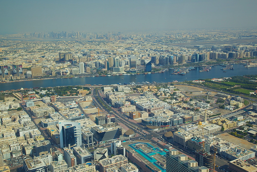 View of The Creek from seaplane, Dubai, United Arab Emirates, Middle East