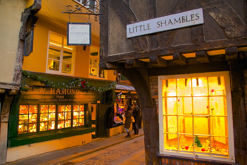 The Shambles at Christmas, York, Yorkshire, England, United Kingdom, Europe