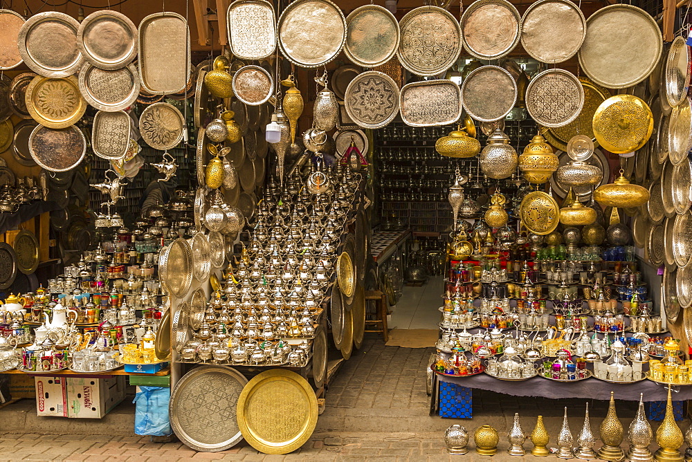 Colourful souvenirs for sale in the Market At Rahba Qedima, Marrakesh (Marrakech), Morocco, North Africa, Africa