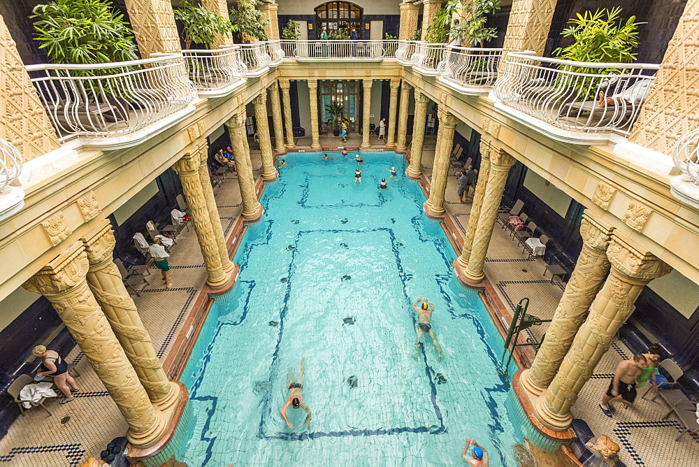 People bathing in Gellert Thermal Baths, Budapest, Hungary, Europe