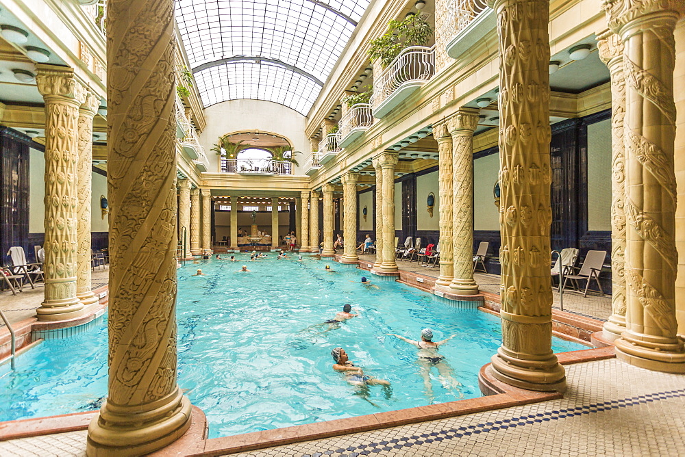 People bathing in Gellert Thermal Baths, Budapest, Hungary, Europe