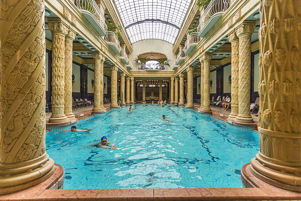 People bathing in Gellert Thermal Baths, Budapest, Hungary, Europe