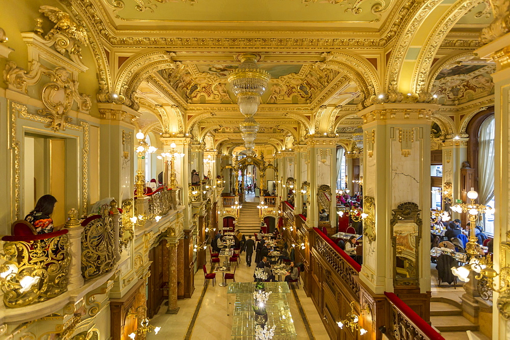 Ornate interior of New York Cafe, Budapest, Hungary, Europe