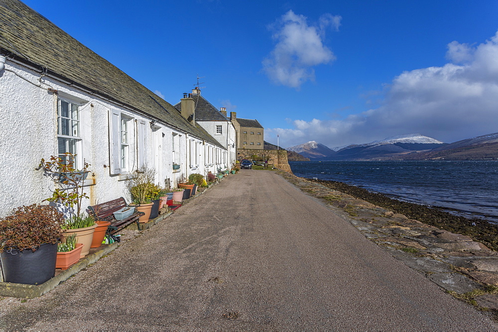 View of Inveraray village and the Loch Fine estuary, Argyll and Bute, Scotland, United Kingdom, Europe