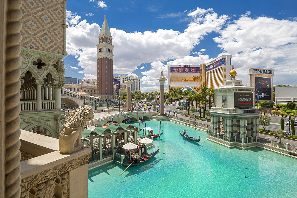 View of canal from The Venetian Hotel and Casino, The Strip, Las Vegas Boulevard, Las Vegas, Nevada, United States of America, North America