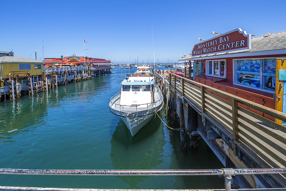 View of Fisherman's Wharf from pier, Monterey Bay, Peninsula, Monterey, California, United States of America, North America