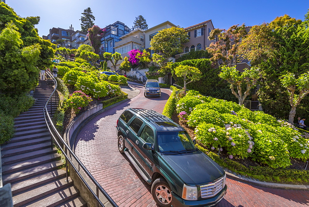 Cars on Lombard Street, San Francisco, California, United States of America, North America