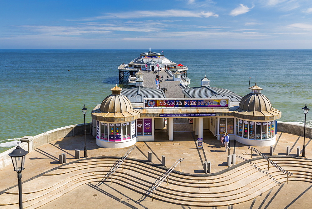 Cromer Pier and North Sea on a summer day, Cromer, Norfolk, England, United Kingdom, Europe