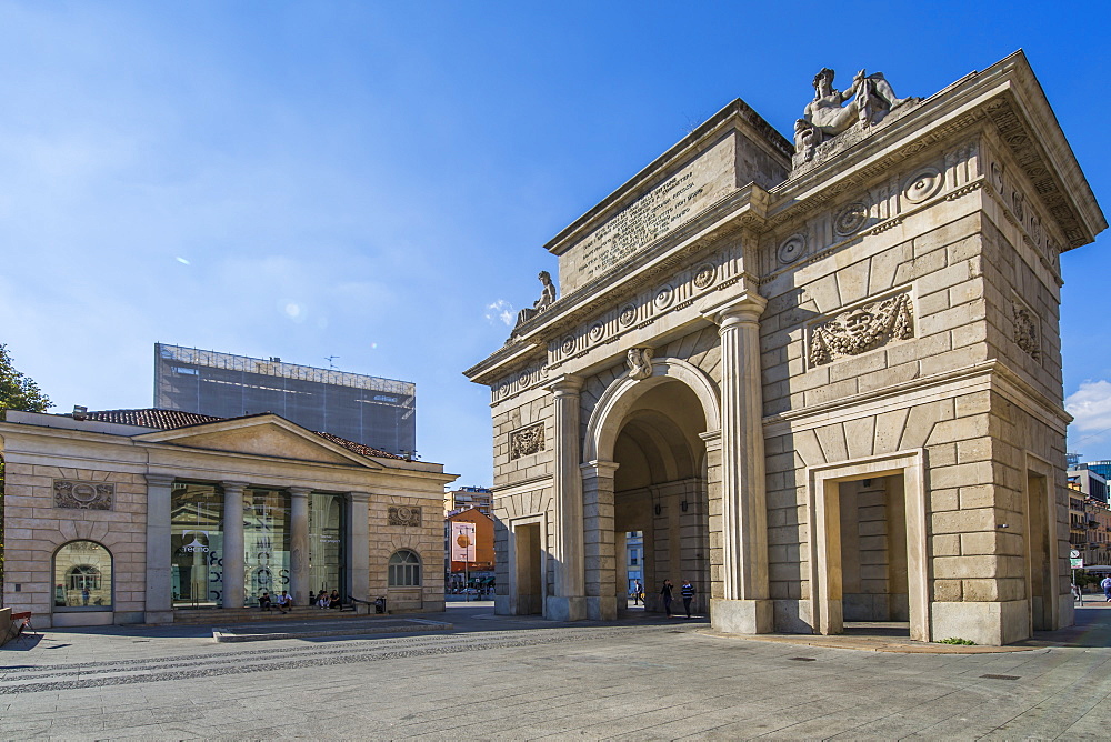 View of Porta Garibaldi in Piazza XXV Aprile, Milan, Lombardy, Italy, Europe