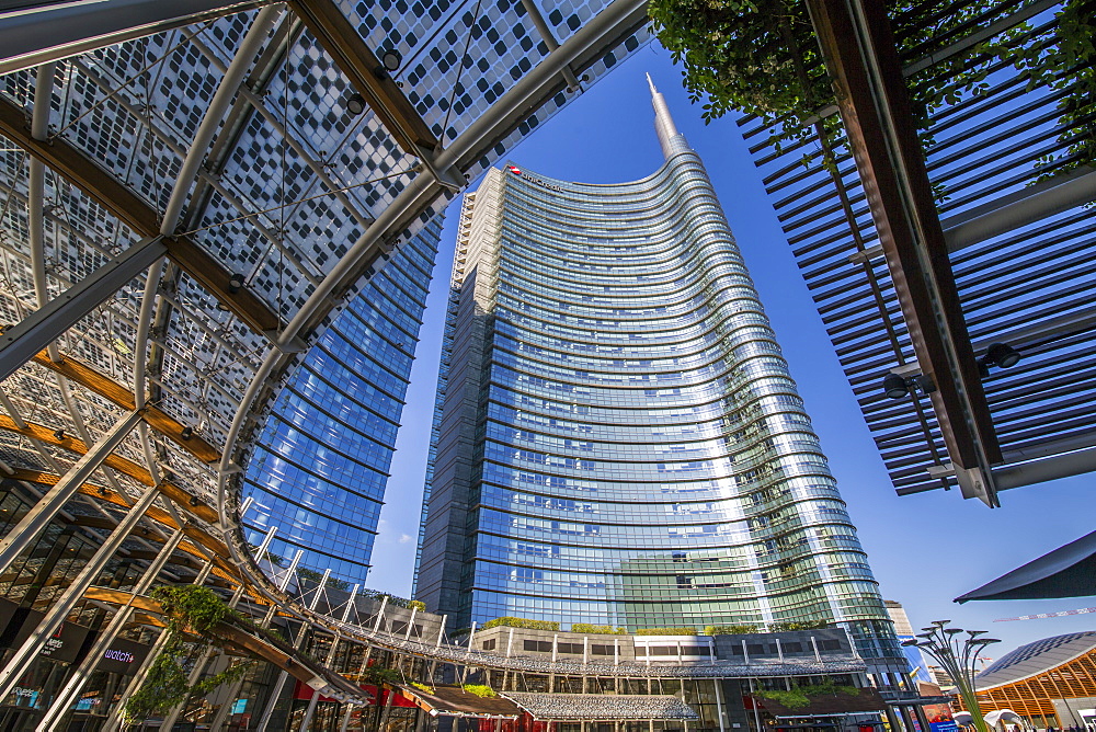 View of buildings in Piazza Gae Aulenti, Milan, Lombardy, Italy, Europe