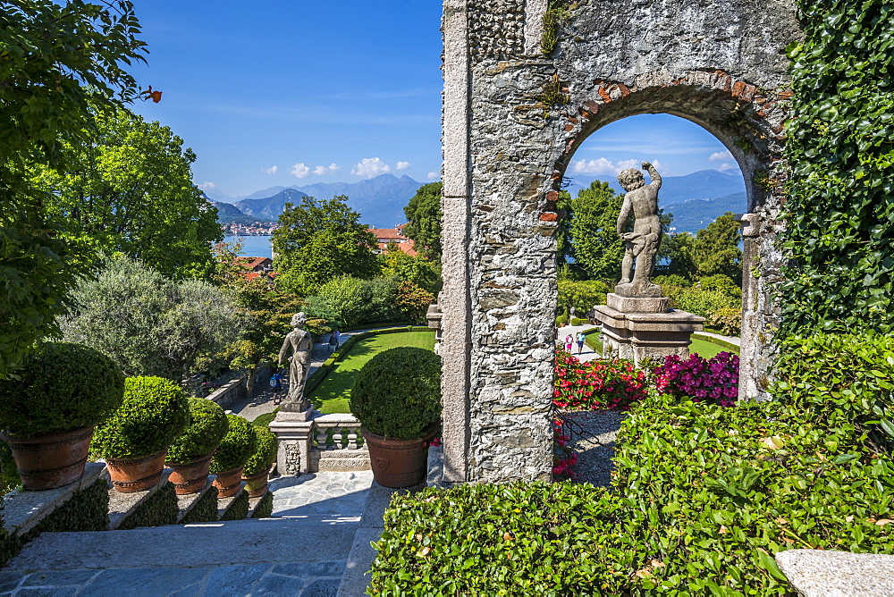 View from Floral Fountains, Isola Bella, Borromean Islands, Lake Maggiore, Piedmont, Italian Lakes, Italy, Europe